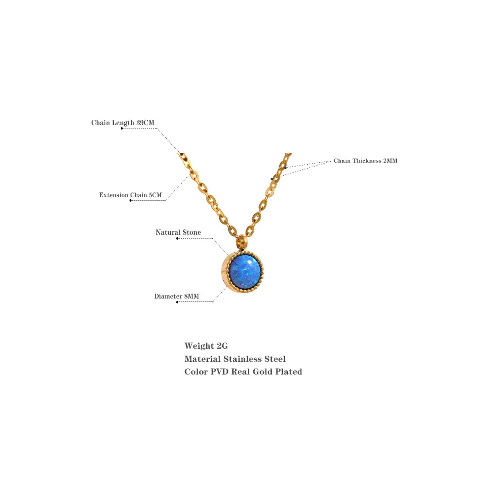 Yhpup Charm Chic Blue Opal Natural Stone Small Pendant Stainless Steel Gold Color Necklace Waterproof Trendy Jewelry Women New