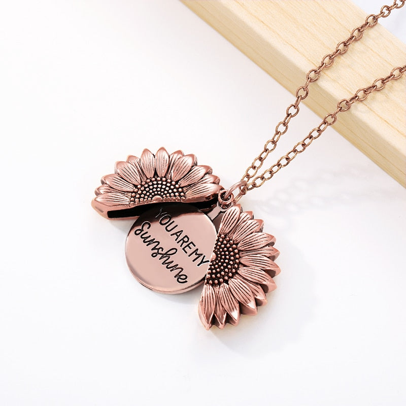 Sunshine Open Locket Sunflower Pendant Necklace