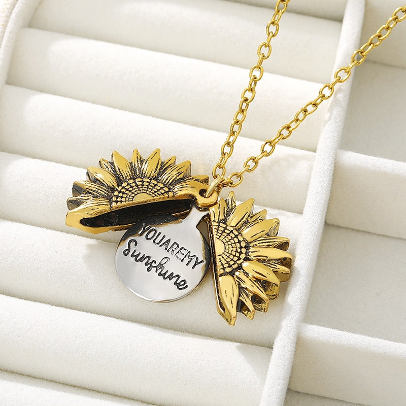 Sunshine Open Locket Sunflower Pendant Necklace